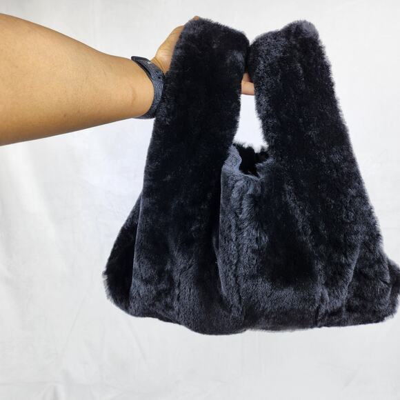 KARA Black Genuine Lamb Fur & Suede Mini Shopper or Japanese Knot Bag RARE HTF - Picture 7 of 12